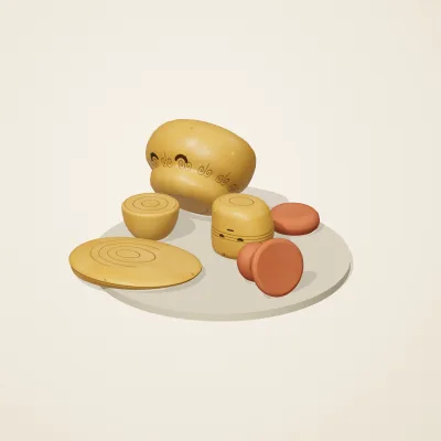 The six parts of Amber Spirits No. 21 in a loose pile on a round stand