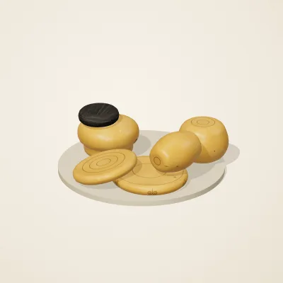The six parts of Amber Spirits No. 24 in a loose pile on a round stand