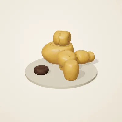 The six parts of Amber Spirits No. 29 in a loose pile on a round stand