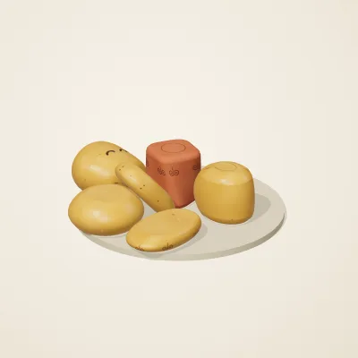 The six parts of Amber Spirits No. 31 in a loose pile on a round stand