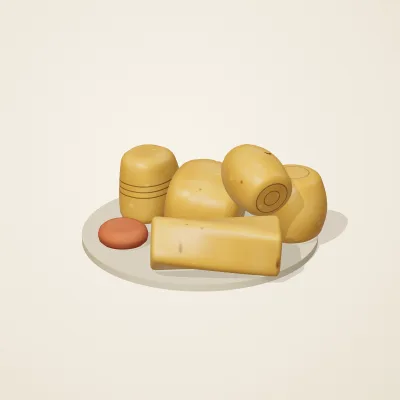 The six parts of Amber Spirits No. 38 in a loose pile on a round stand