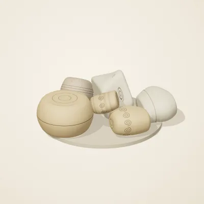 The six parts of Fossil Garden No. 8 in a loose pile on a round stand