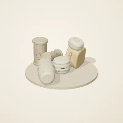 The six parts of Fossil Garden No. 17 in a loose pile on a round stand