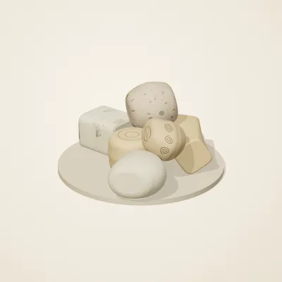 The six parts of Fossil Garden No. 18 in a loose pile on a round stand