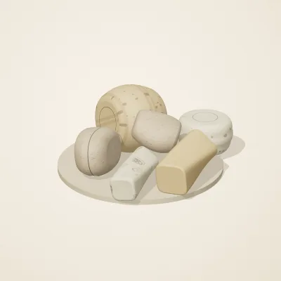 The six parts of Fossil Garden No. 27 in a loose pile on a round stand