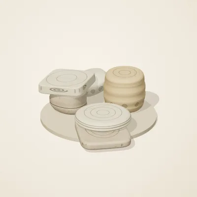 The six parts of Fossil Garden No. 31 in a loose pile on a round stand