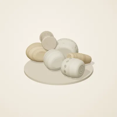 The six parts of Fossil Garden No. 34 in a loose pile on a round stand