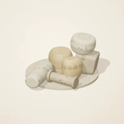 The six parts of Fossil Garden No. 40 in a loose pile on a round stand