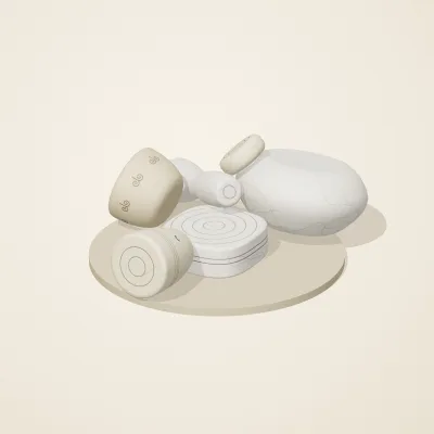 The six parts of Ivory Moon No. 3 in a loose pile on a round stand