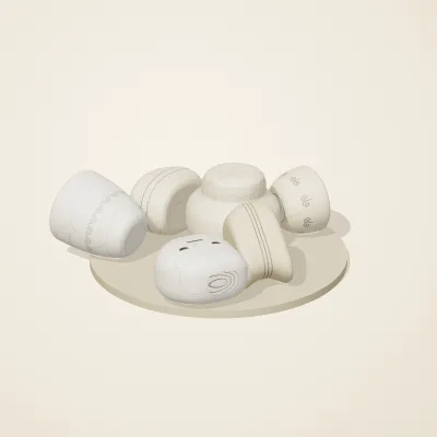The six parts of Ivory Moon No. 9 in a loose pile on a round stand