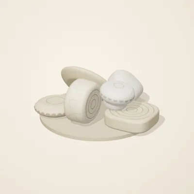 The six parts of Ivory Moon No. 10 in a loose pile on a round stand