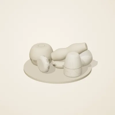 The six parts of Ivory Moon No. 13 in a loose pile on a round stand