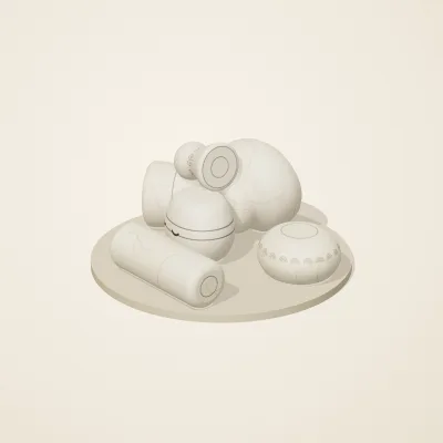 The six parts of Ivory Moon No. 14 in a loose pile on a round stand