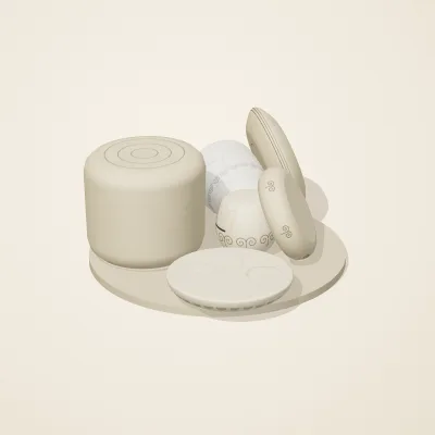 The six parts of Ivory Moon No. 24 in a loose pile on a round stand