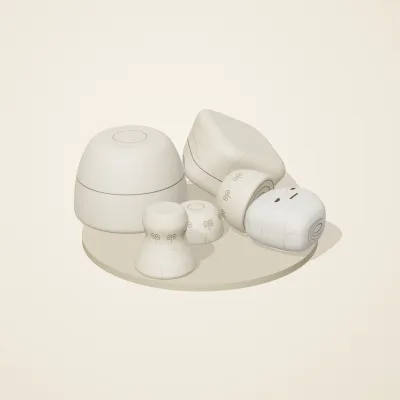 The six parts of Ivory Moon No. 27 in a loose pile on a round stand