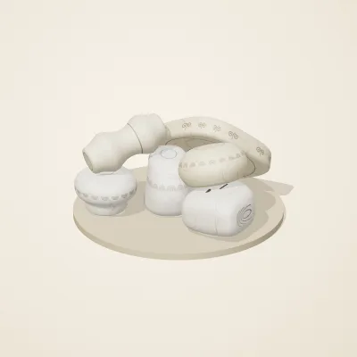 The six parts of Ivory Moon No. 33 in a loose pile on a round stand