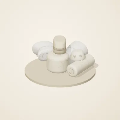 The six parts of Ivory Moon No. 35 in a loose pile on a round stand