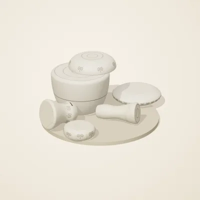 The six parts of Ivory Moon No. 36 in a loose pile on a round stand