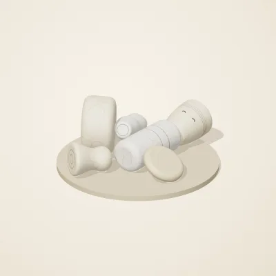 The six parts of Ivory Moon No. 39 in a loose pile on a round stand