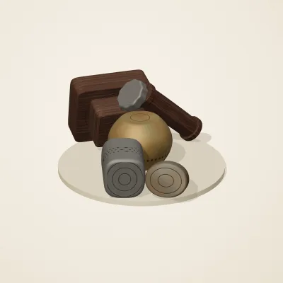 The six parts of Forgotten Machinery No. 2 in a loose pile on a round stand